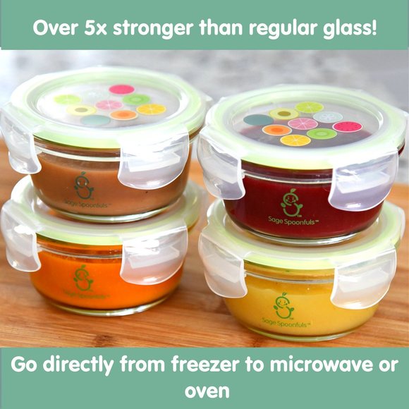 NEW! Sage Spoonfuls Tough Glass Bowls Baby Food Storage Containers - 4 Pack, 7oz - Picture 3 of 12